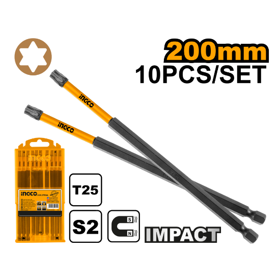 Ingco Impact screwdriver bits t25*200mm 10pcs SDBIM11T2583