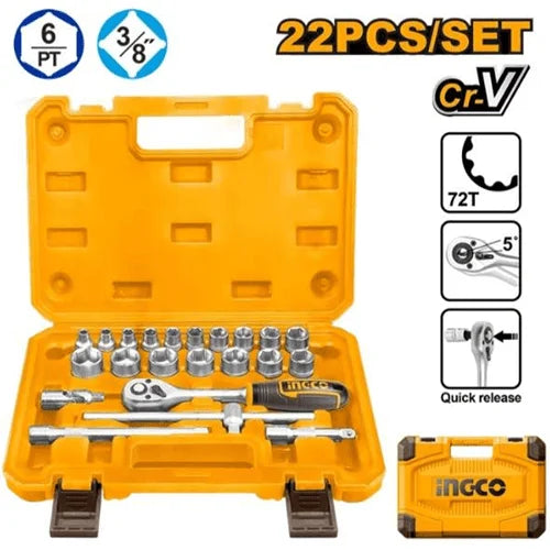 Ingco 22 Pcs 3/8" socket set HKTS38221
