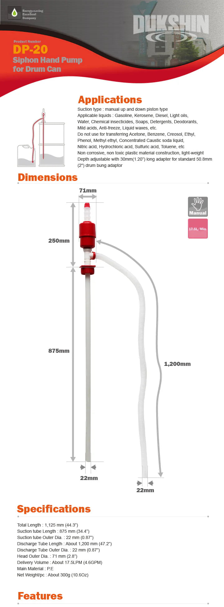 SYPHON HAND PUMP FOR DRUM CAN DP20
