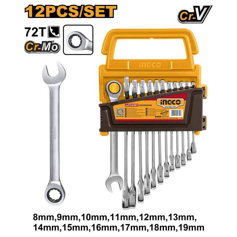 Ingco 12 Pcs ratchet spanner set HKSPAR1122