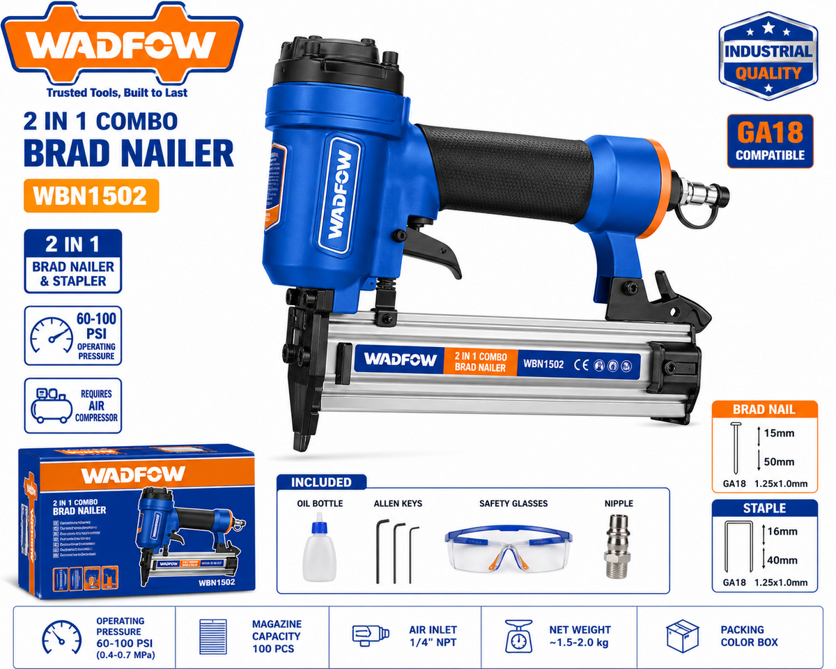 Wadfow 2-in-1 Air Brad Nailer & Stapler WBN1502
