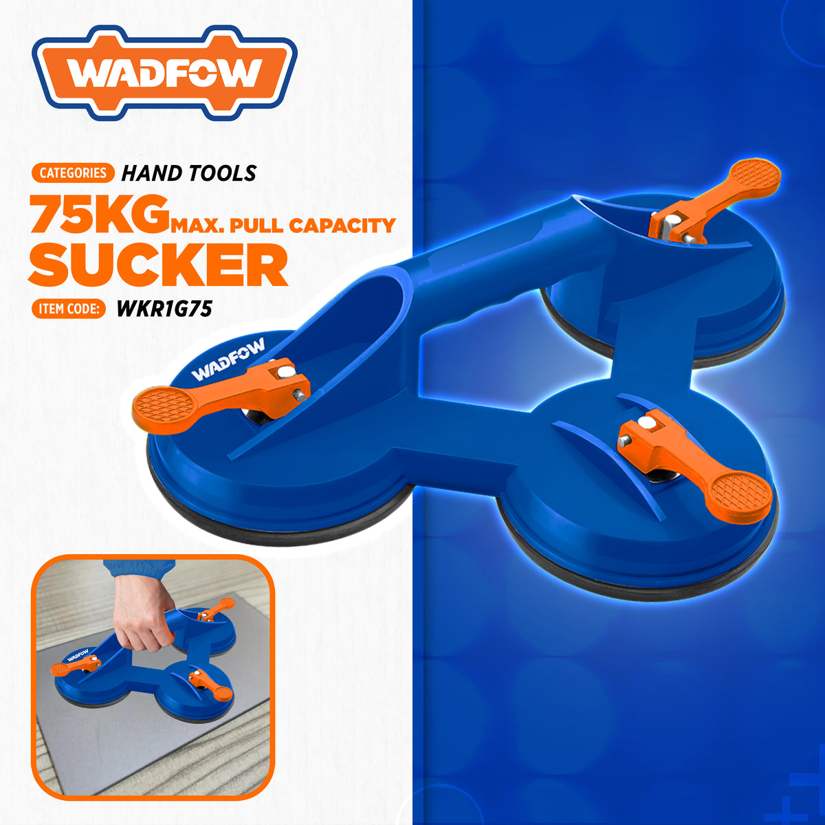 Wadfow Three Claw Glass Sucker 75kg WKR1G75