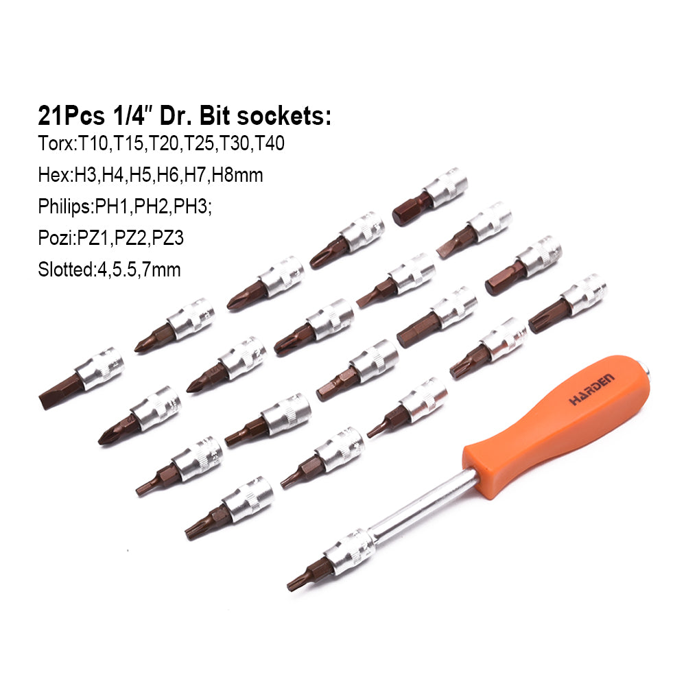 Harden 120+2Pcs 1/2 " &3/8" &1/4 " Dr. Socket set