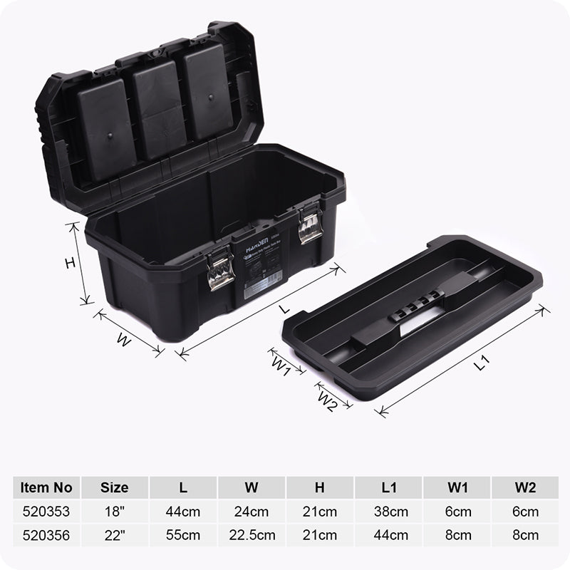 Harden 18" Heavy Duty Plastic Tools Box aluminum handle 520353