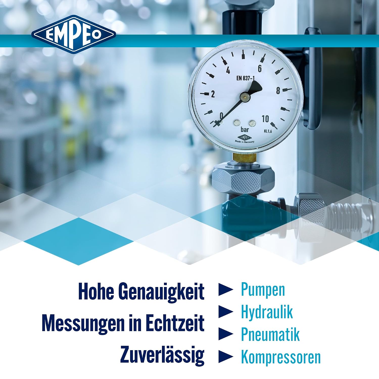EMPEO Pressure Gauge - 2.5 Inch Dial, 1/4 BSP, SS Body Brass Connection