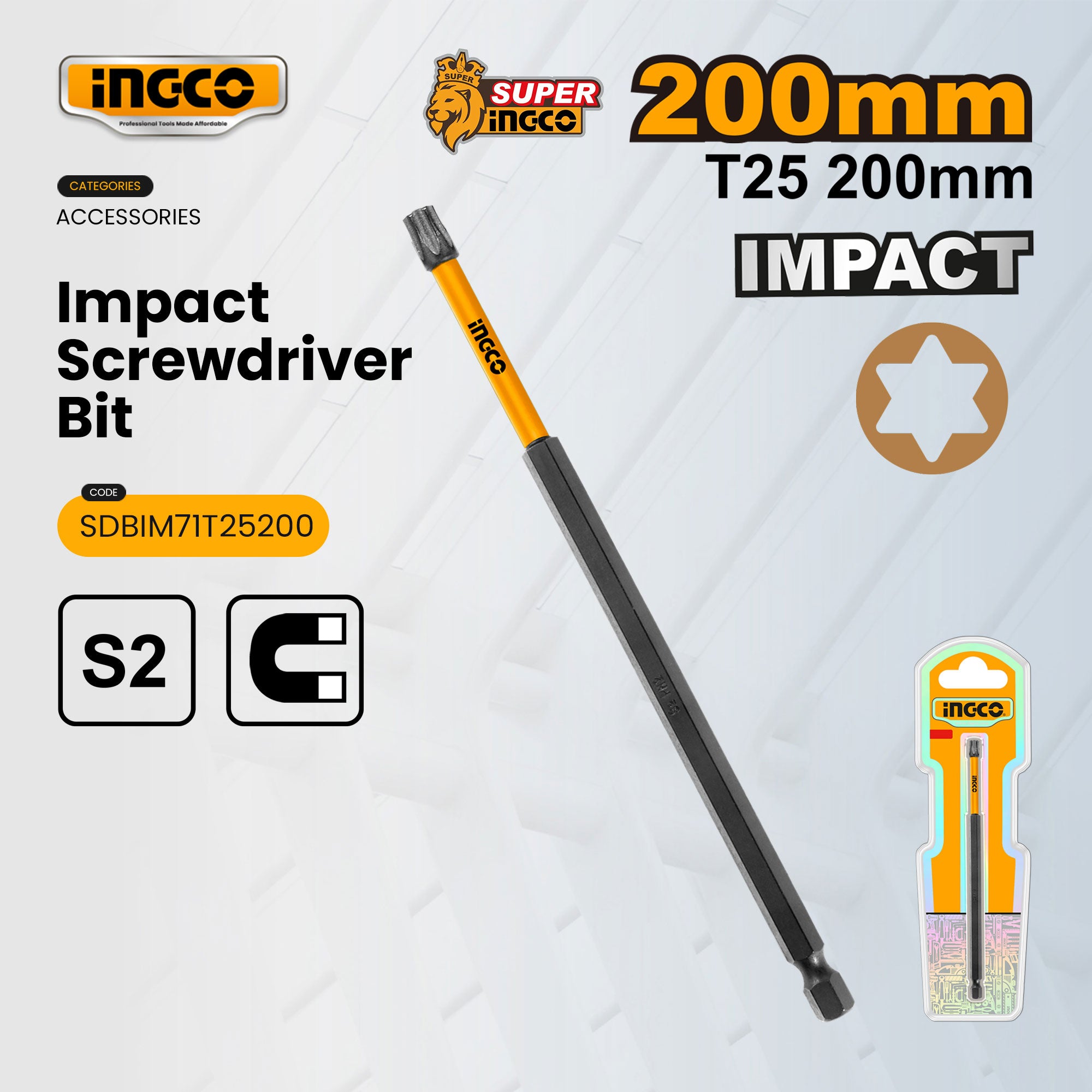 Ingco Impact screwdriver bit T25 200MM SDBIM71T25200