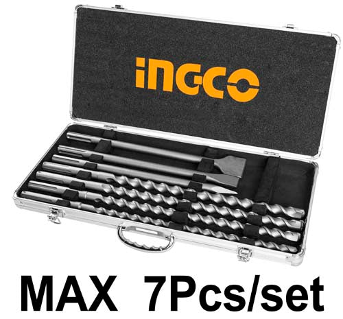 Ingco 7 Pcs SDS max hammer drill bit and chisel set AKD5075