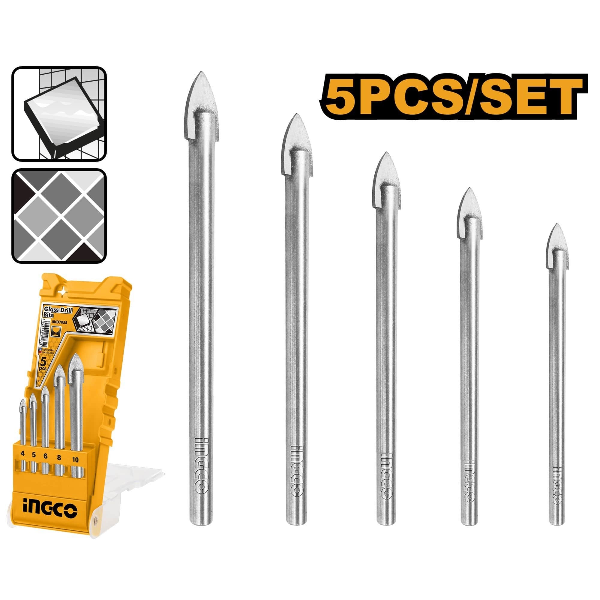 Ingco 5 Pcs glass drill bits AKD7058