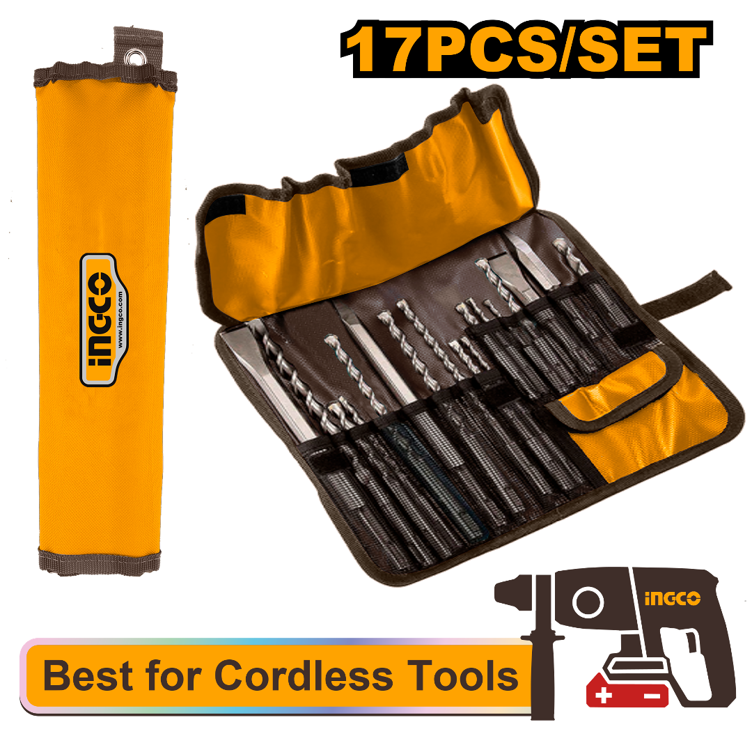 Ingco 17pcs SDS plus hammer drill bit and chisels set AKD91701