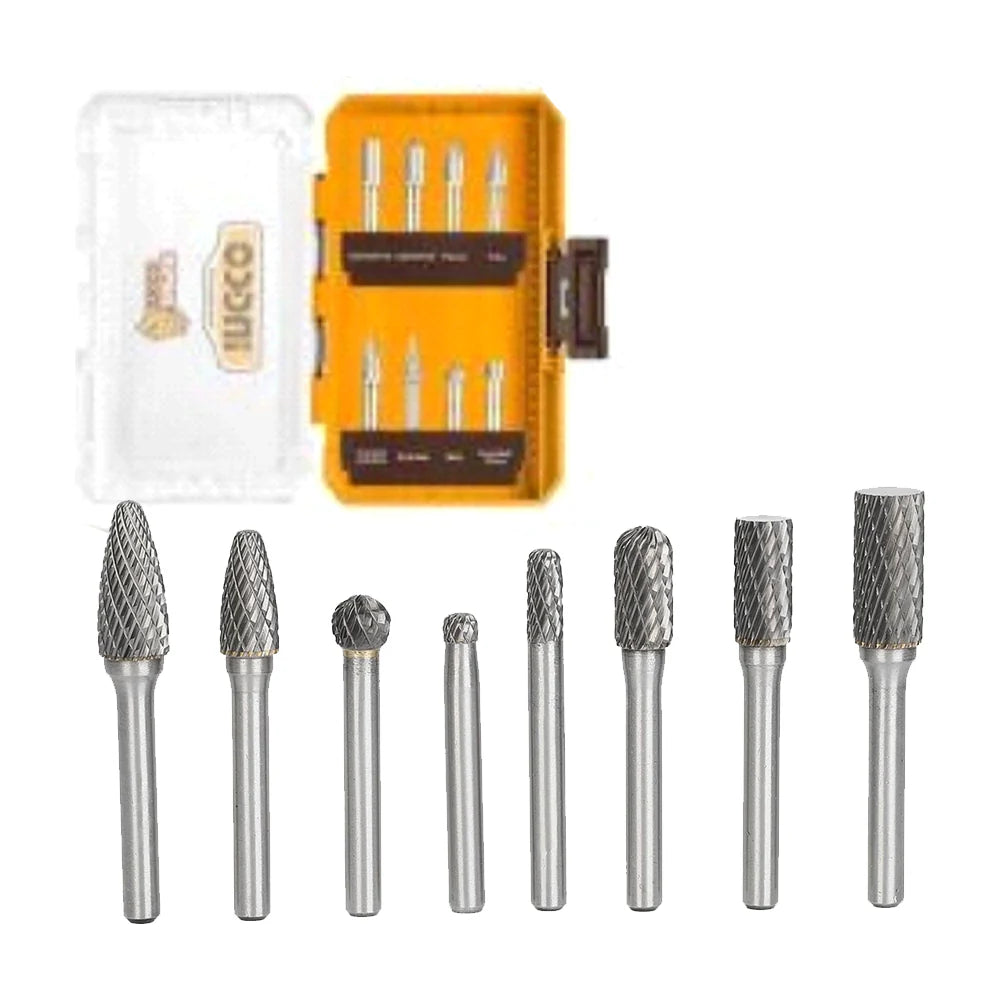 Ingco 8 Pcs Tungsten carbide rotary burrs set AKDL10801