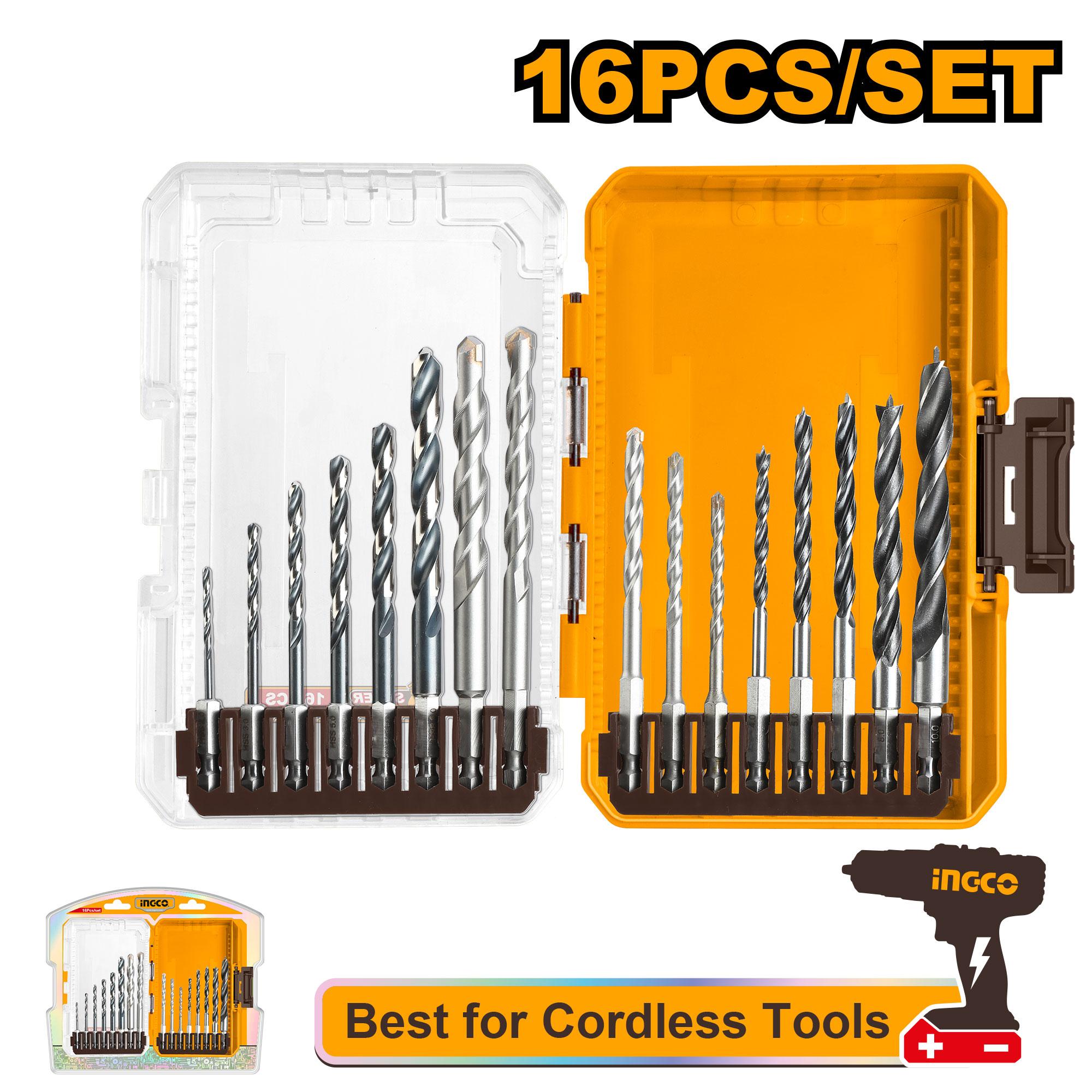 Ingco 16 Pcs metal, multifunction drill, and wood drill bits set AKDL11606