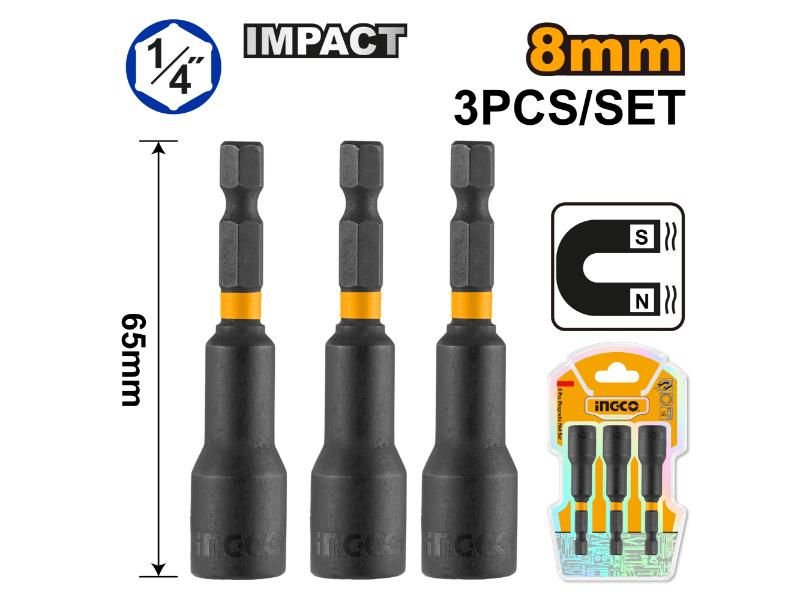 Ingco 3 Pcs impact magnetic nut set 8mm AMN0831