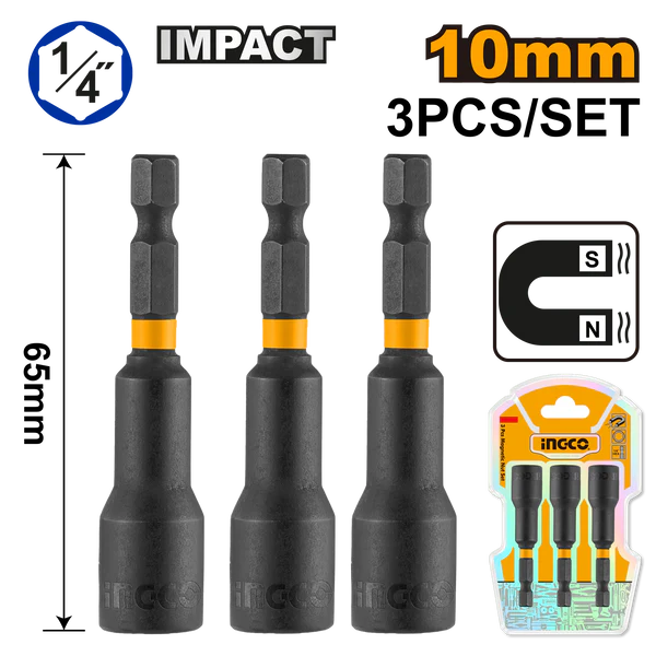 Ingco 3 Pcs impact magnetic nut set 10mm AMN1031