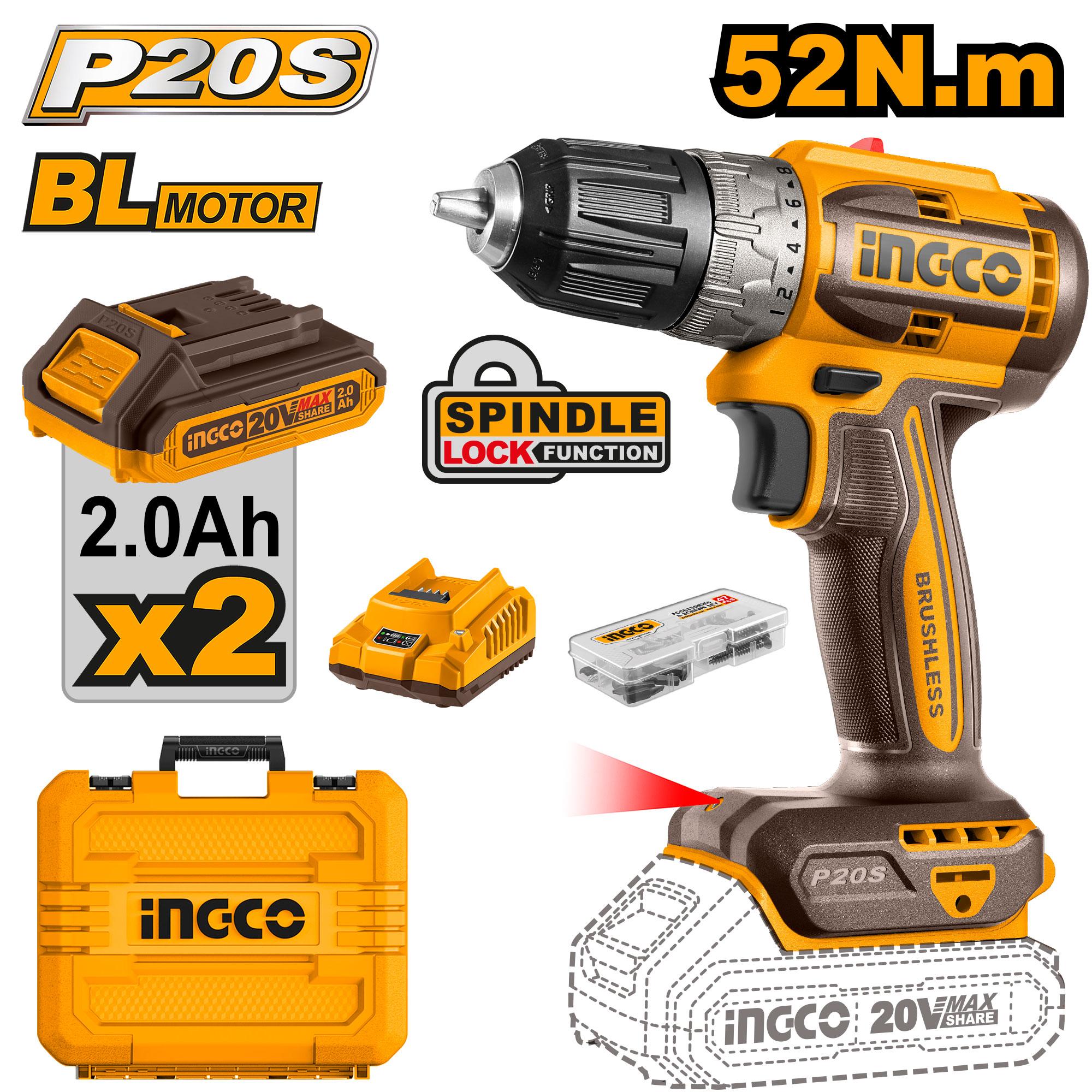 Ingco Brushless cordless drill 20v CDLI20453
