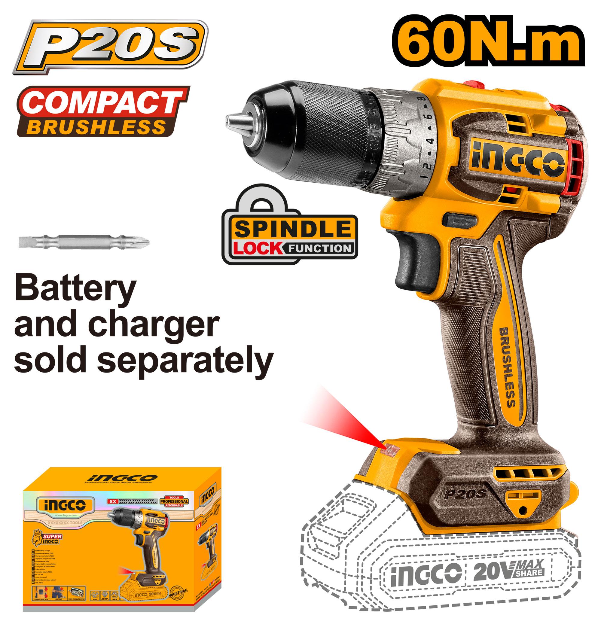 Ingco Compact Brushless Cordless Drill 20v CDLI206021