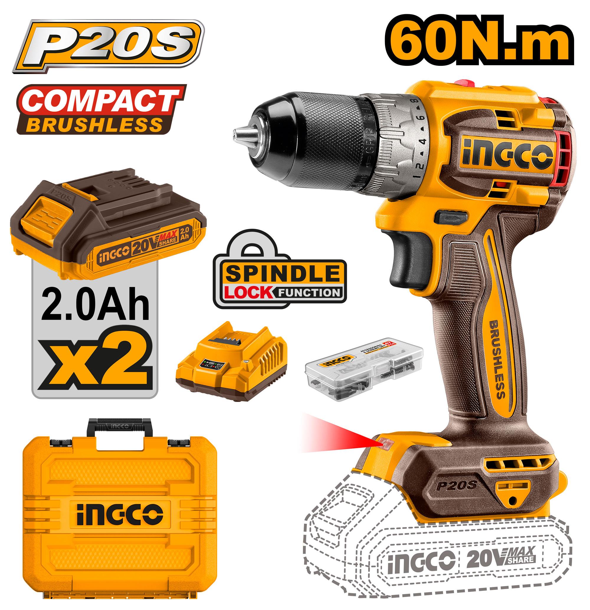 Ingco Compact Brushless Cordless Drill 20v CDLI20602