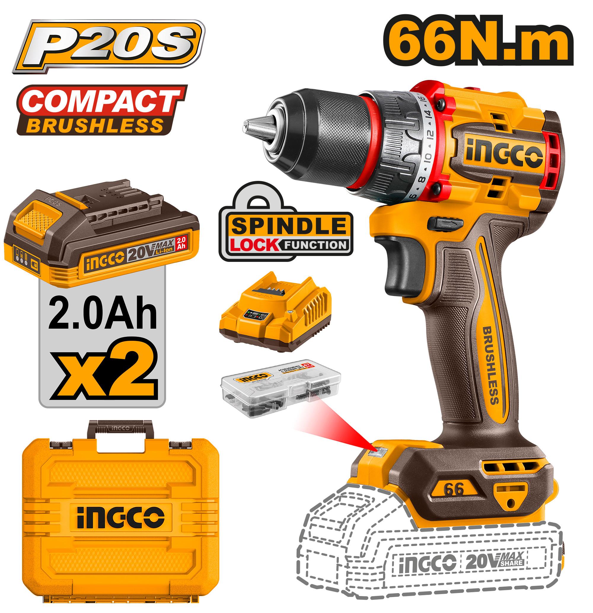 Ingco Compact Brushless Cordless Drill 20v CDLI20668