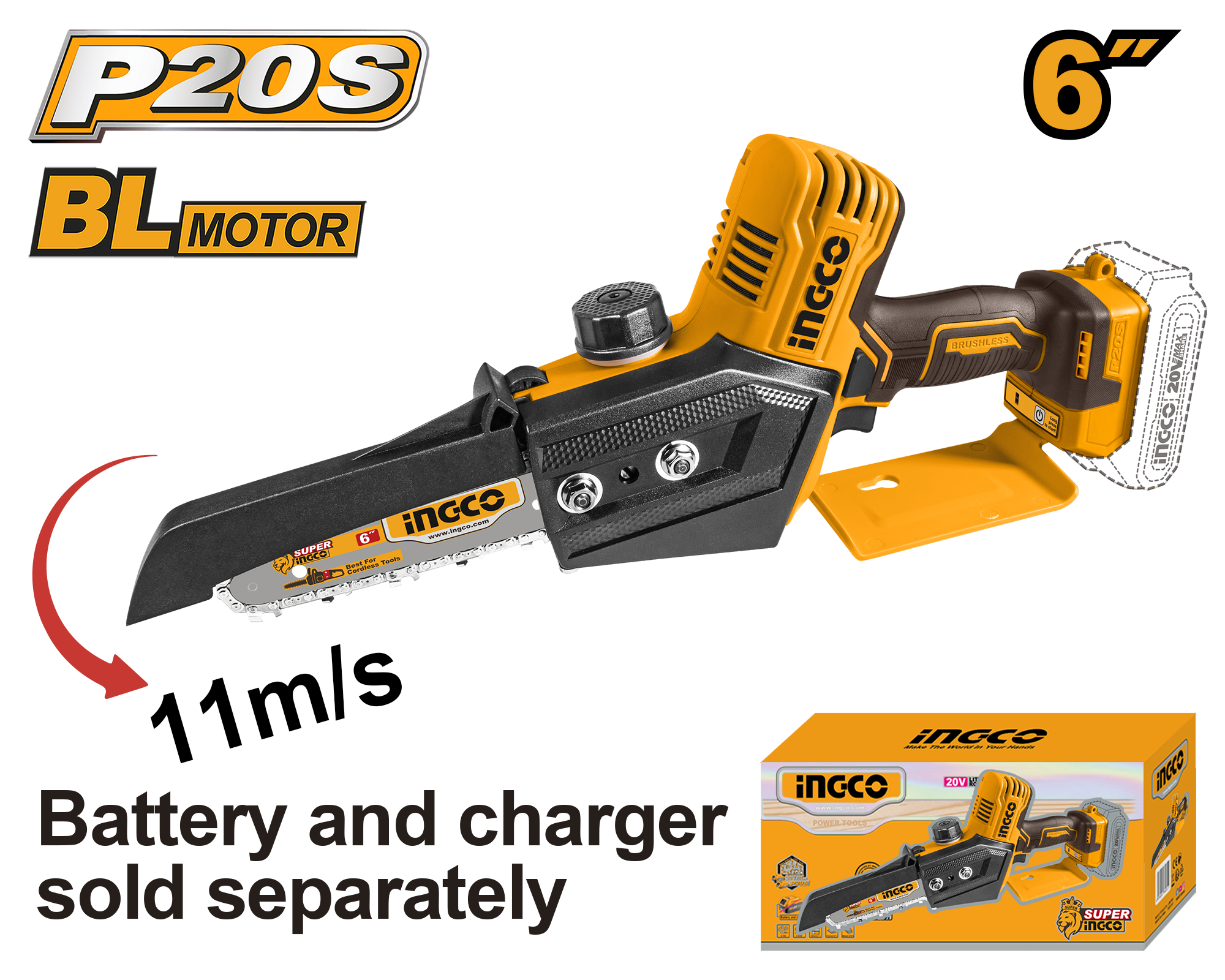 Ingco Cordless mini chain saw 20v CGSLI2068