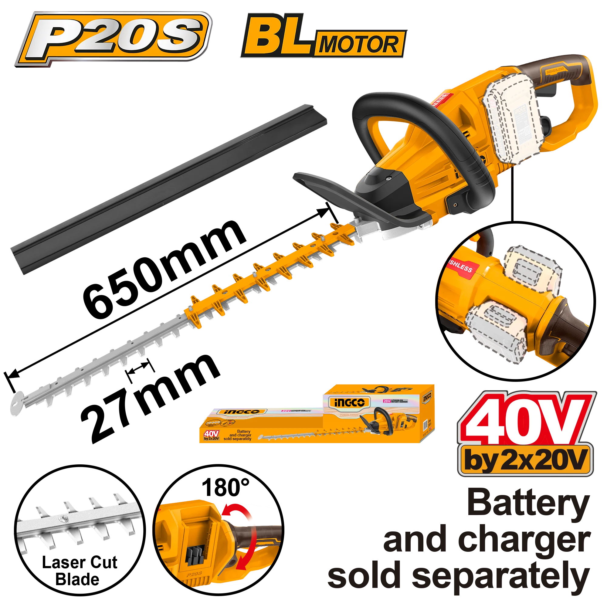 Ingco Cordless hedge trimmer 20V CHTLI40028