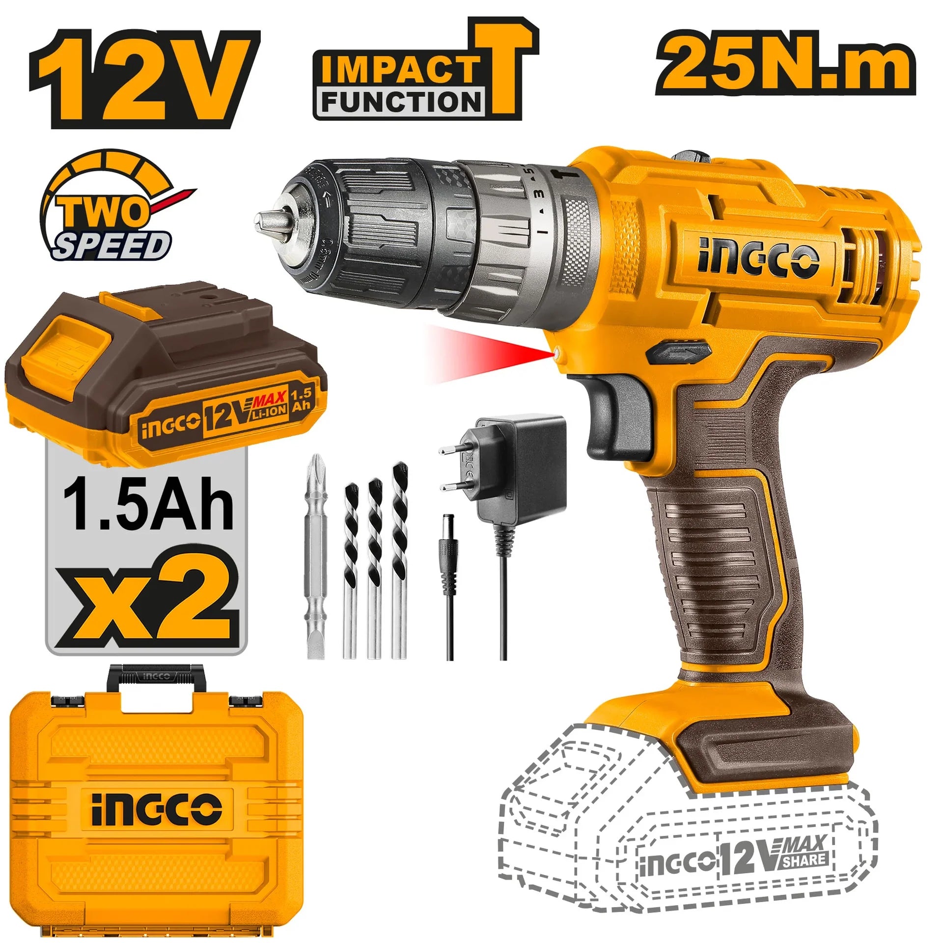 Ingco Cordless impact drill 12v CIDLI1228