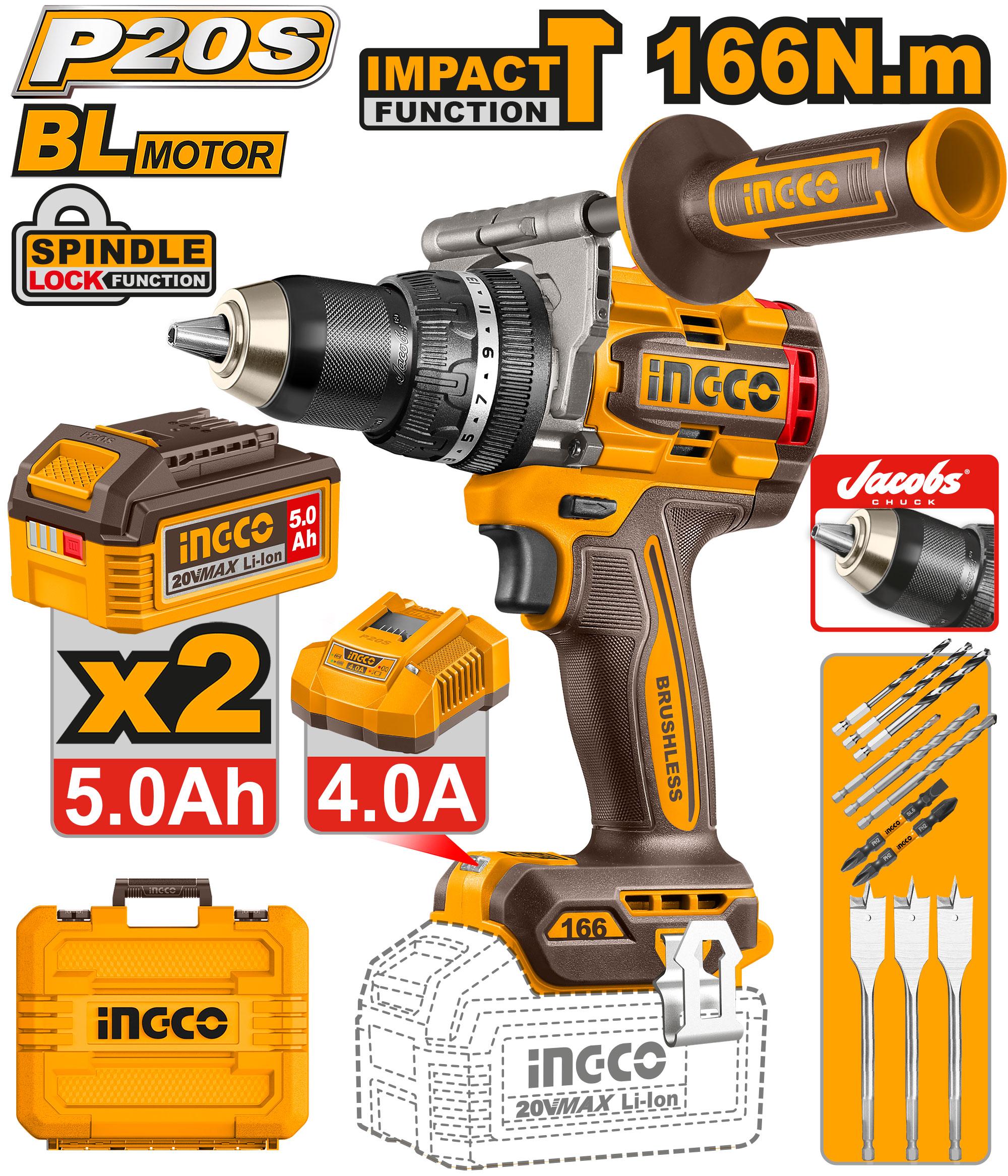 ingco Brushless cordless impact drill 20V CIDLI201668