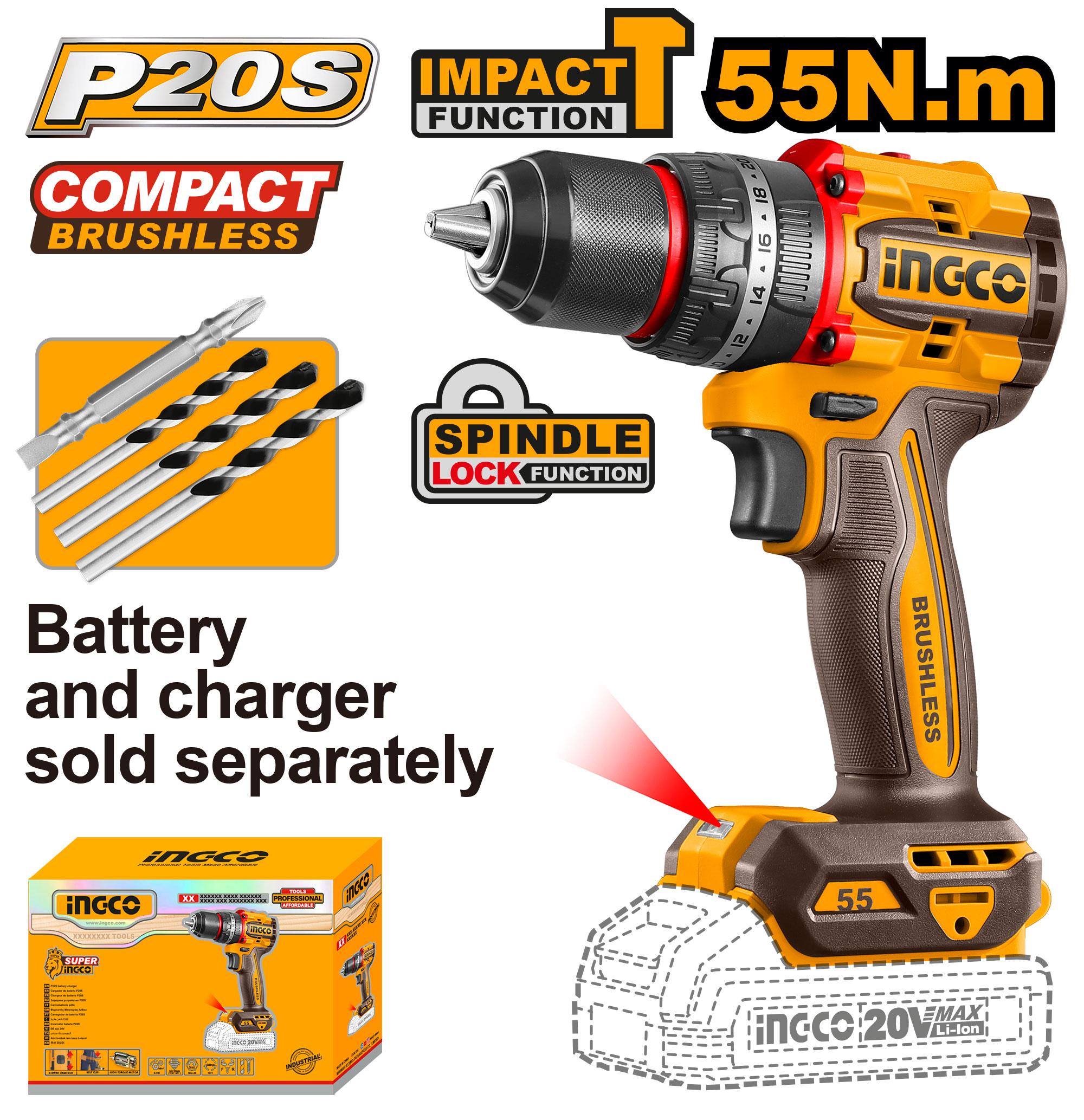 Ingco Compact Brushless Cordless Impact Drill 20v CIDLI205581