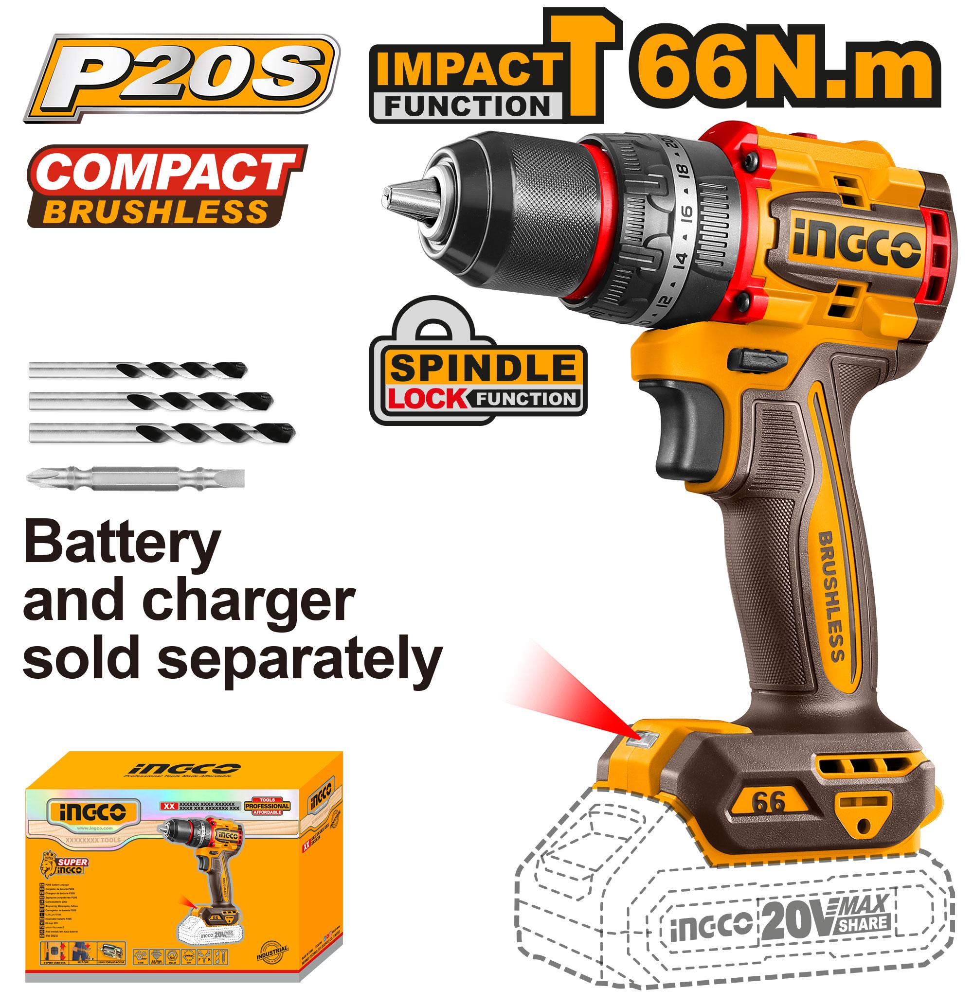 Ingco Compact Brushless Cordless Impact Drill 20v CIDLI206681