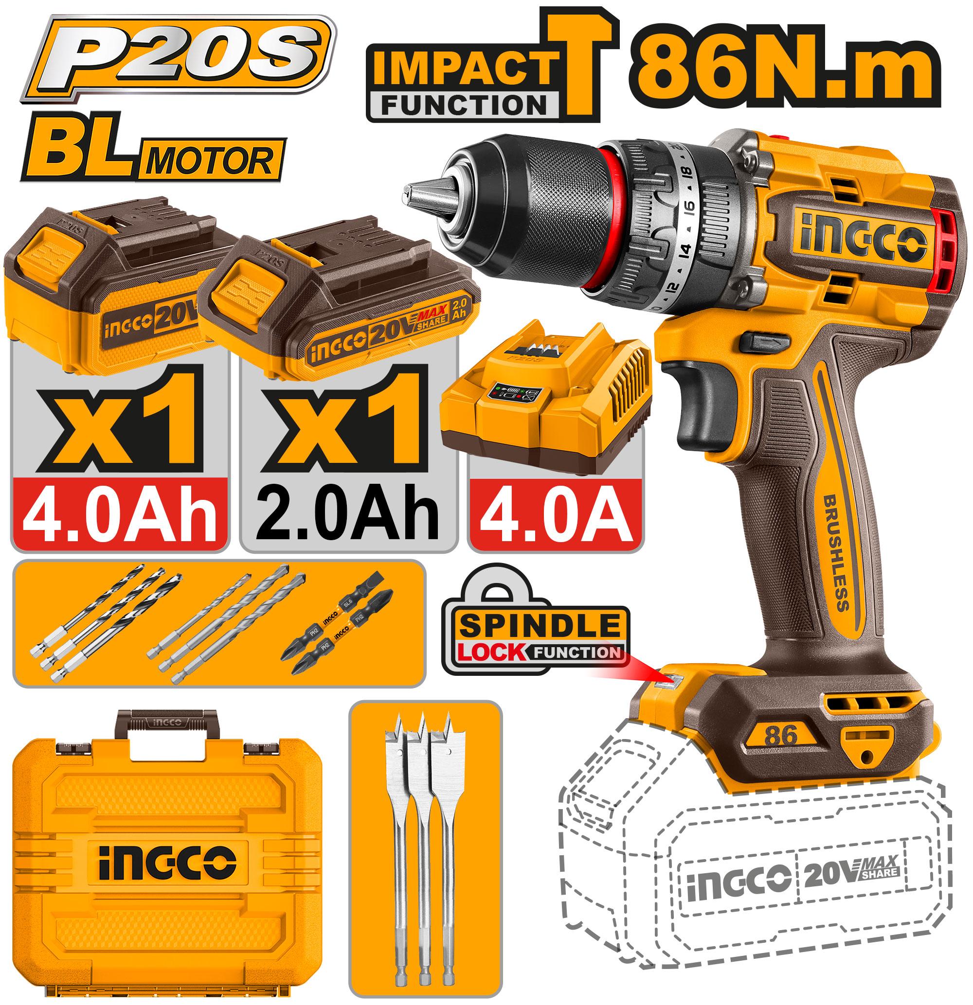 Ingco Brushless cordless impact drill 20v CIDLI20868