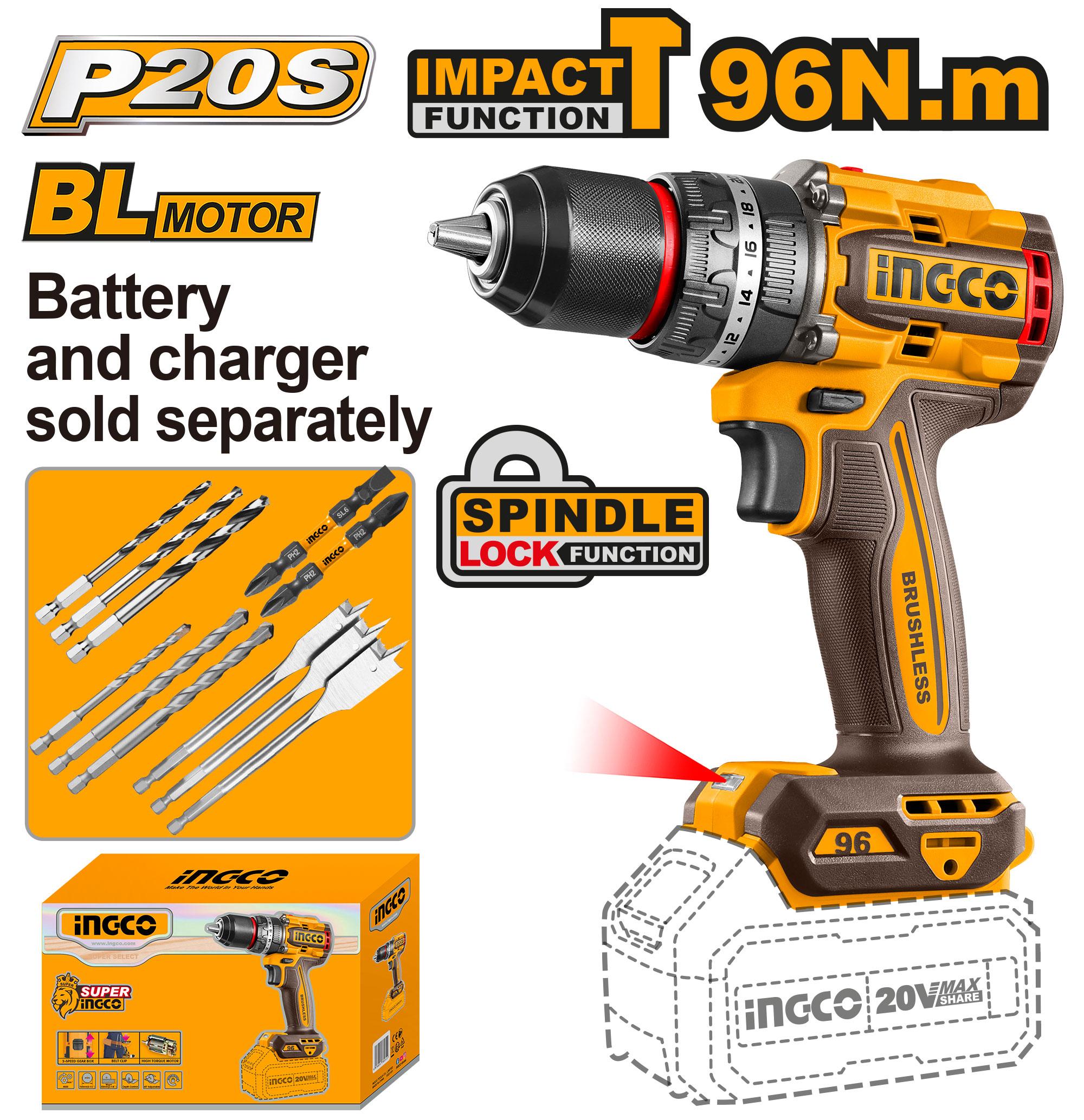 Ingco Brushless cordless impact drill 20v CIDLI209681