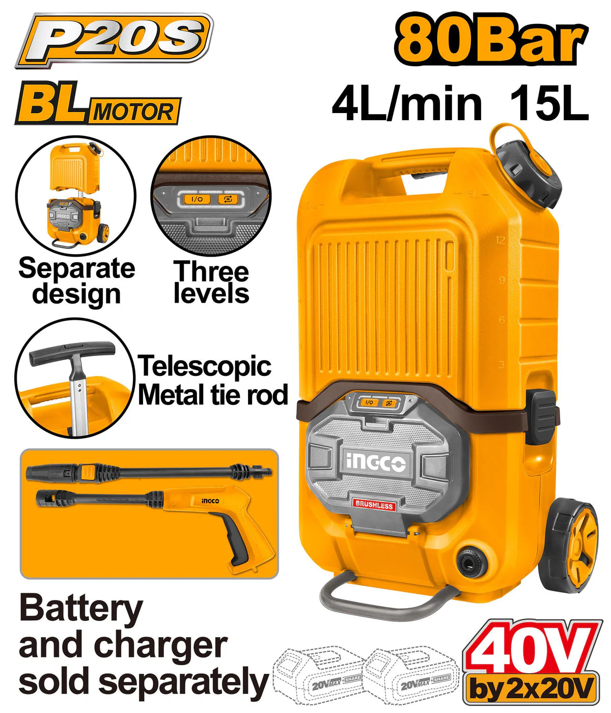 Ingco Cordless pressure washer 20v CPWLI4006