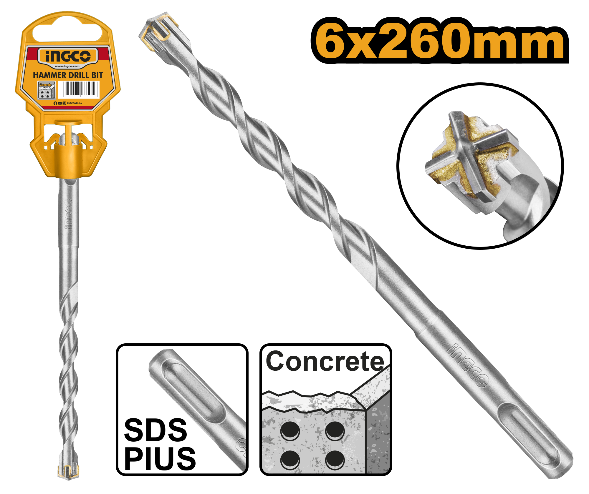 Ingco SDS plus hammer drill 6*260mm DBH1210604C