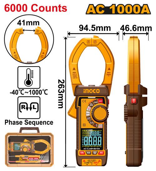 Ingco Digital AC clamp meter 6000 counts DCM610001