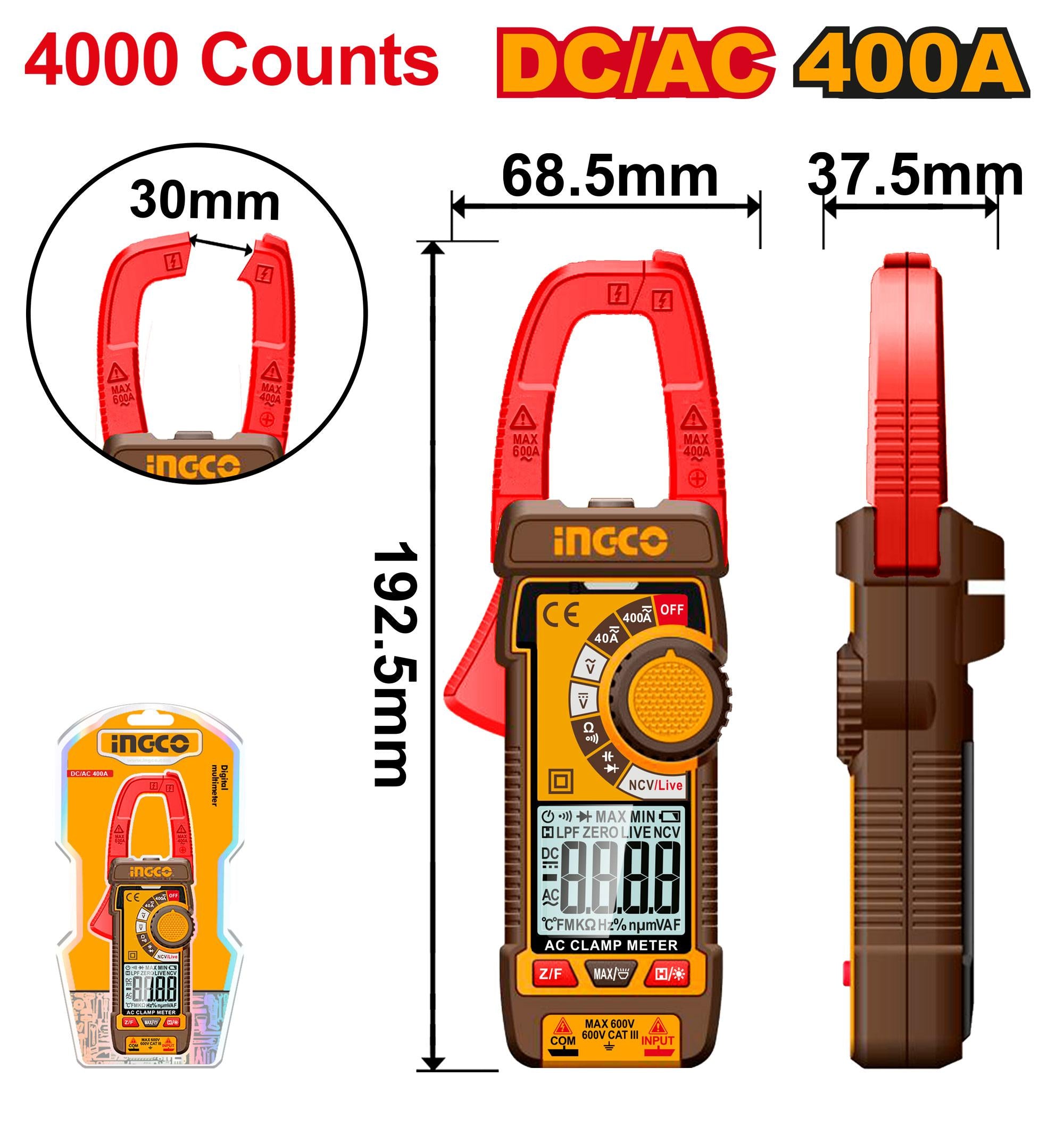 Ingco DC/AC clamp meter 4000 counts DCM62002