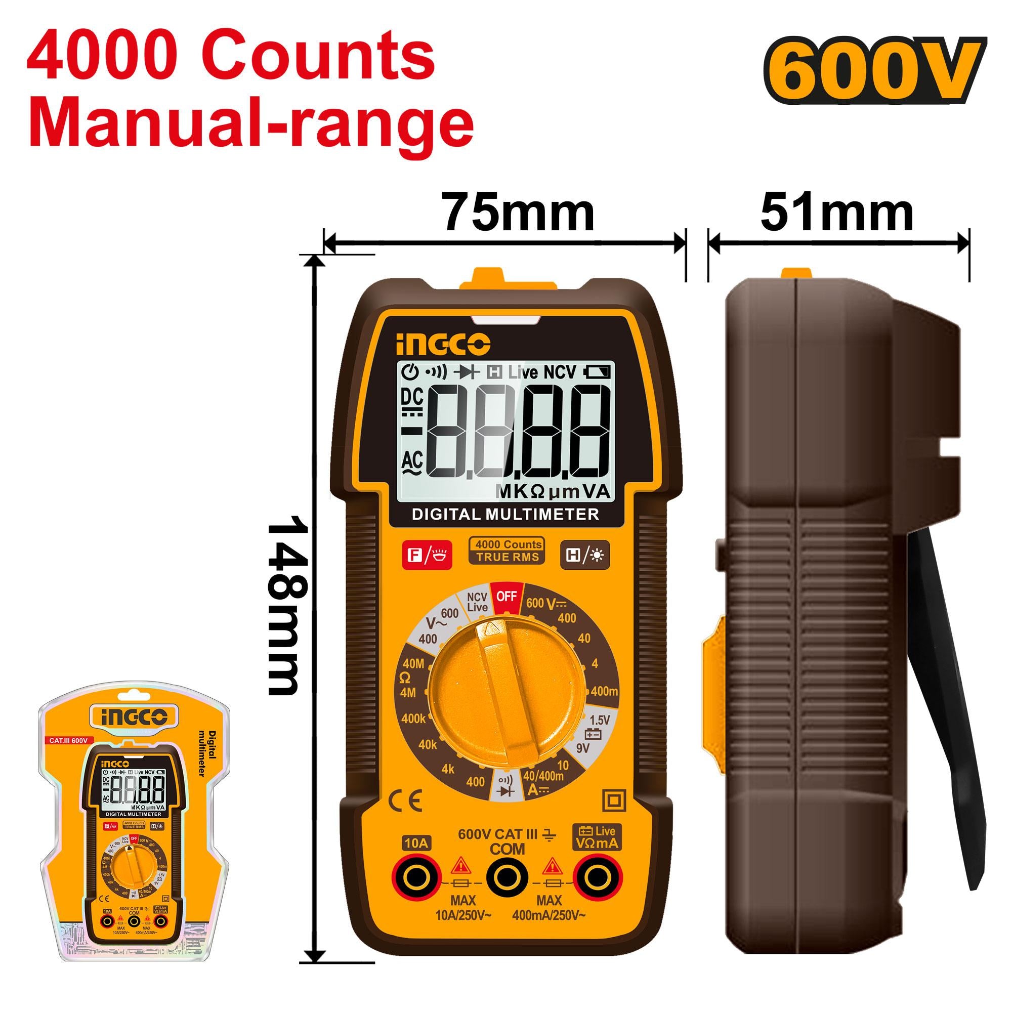 Ingco Digital multimeter 4000 counts DM36002