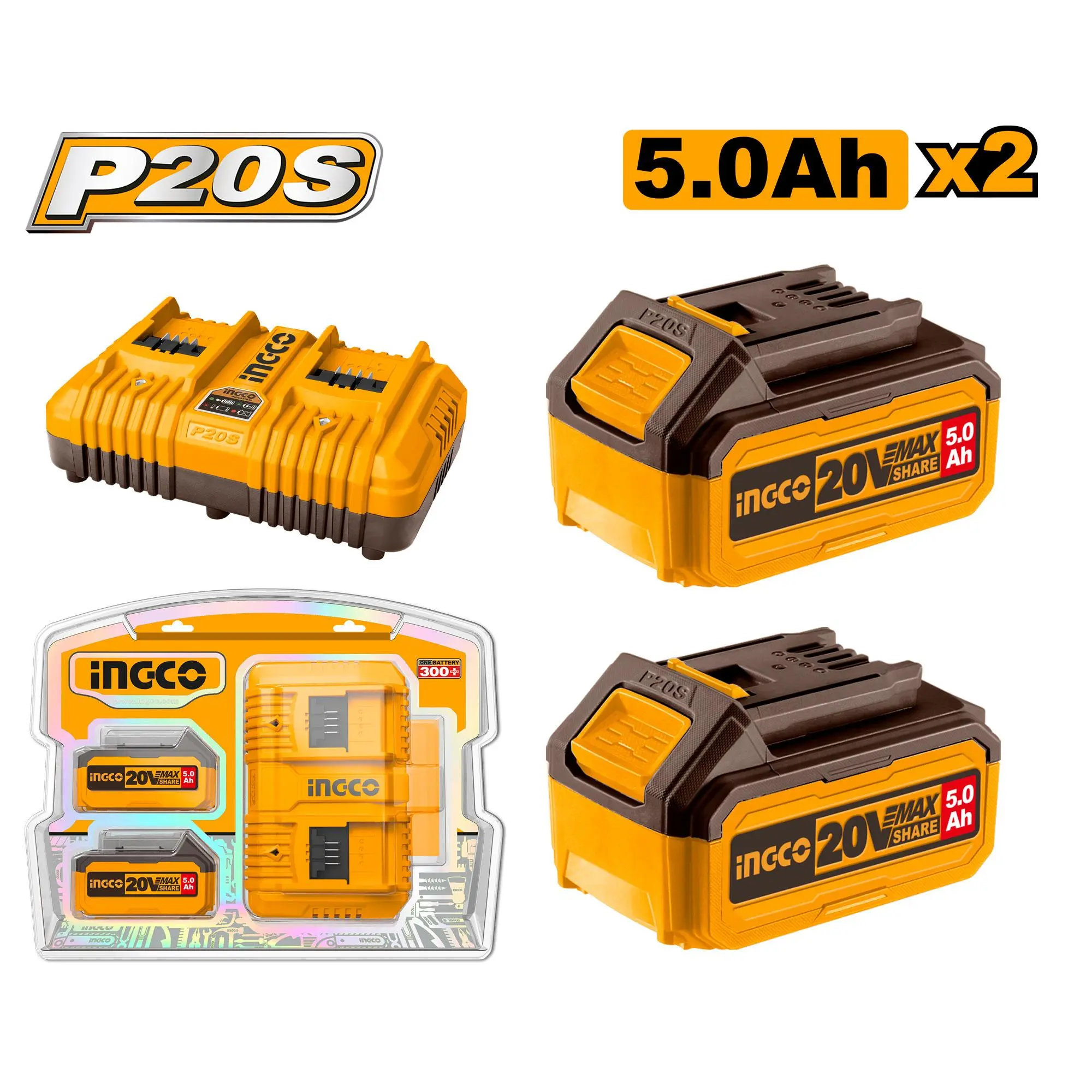 Ingco P20S Lithium-Ion battery and charger kit 20V FBCPK2425
