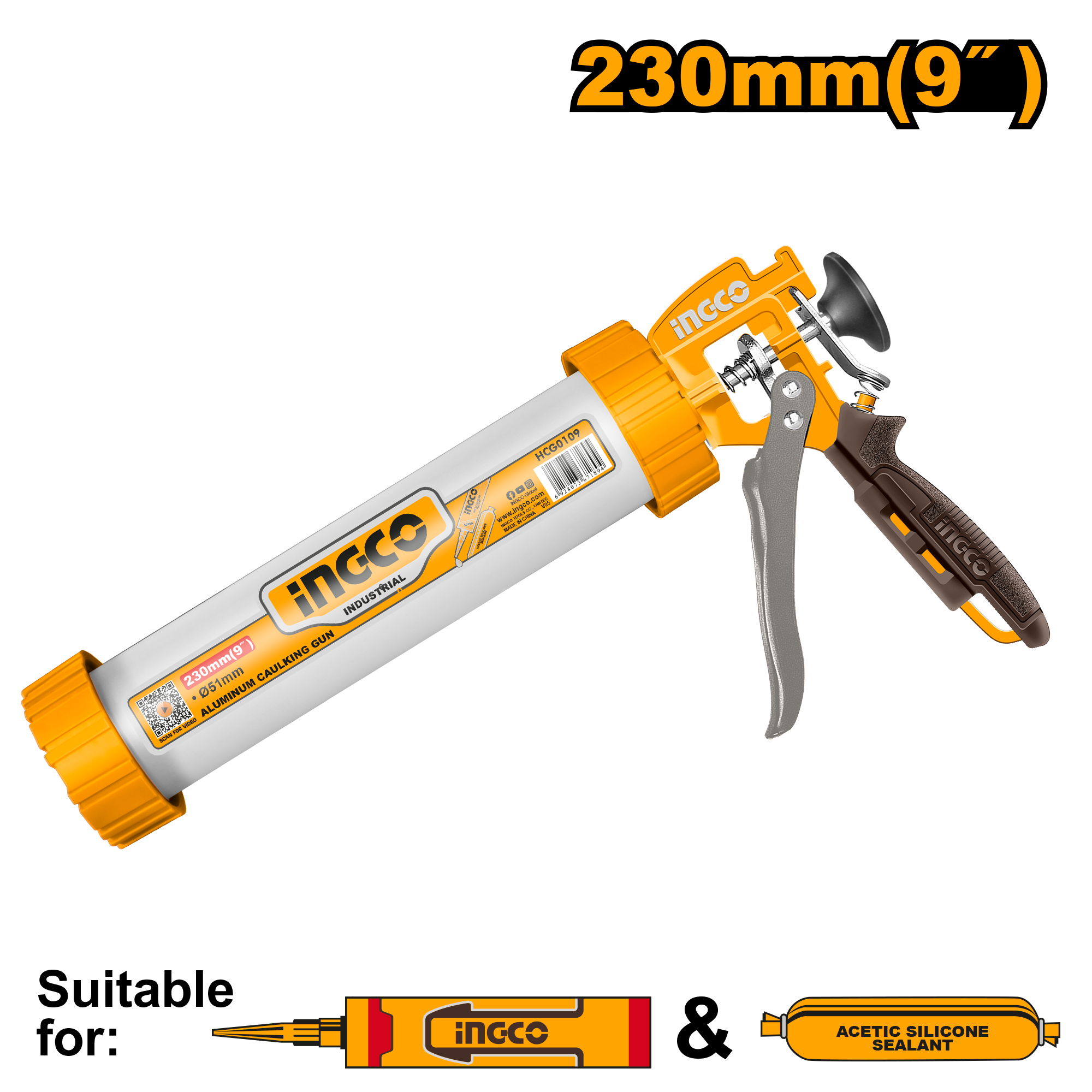 Ingco Aluminum caulking gun 9" HCG0109