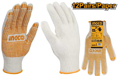 Ingco Knitted&PVC dots gloves HGVK05