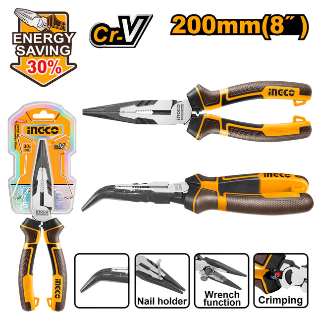 Ingco High leverage bent nose pliers 200mm HHBNP28201