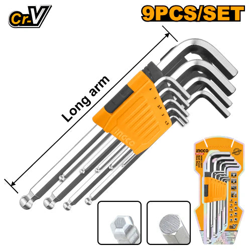 Ingco Ball point hex key LONG ARM 9PCS HHK12091