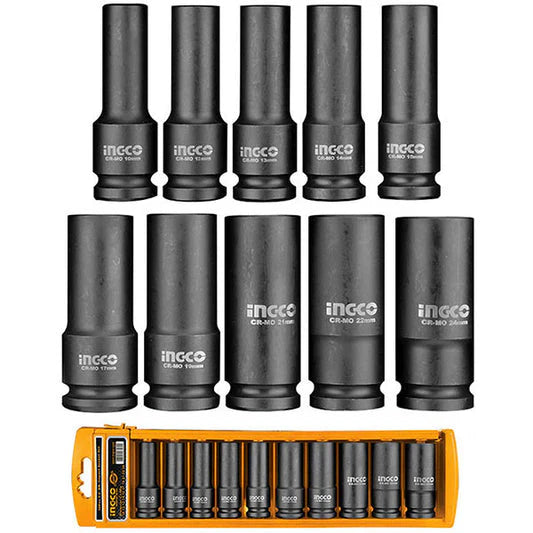 Ingco 10 Pcs 1/2" deep impact socket set HKISSD12102L