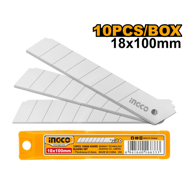Ingco 10 Pcs 18mm knife blades set HKNSB112