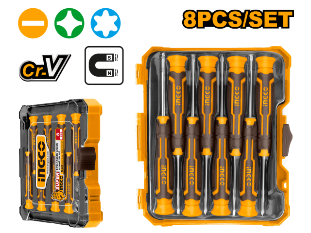 Ingco 8 Pcs precision screwdriver set HKSD0818