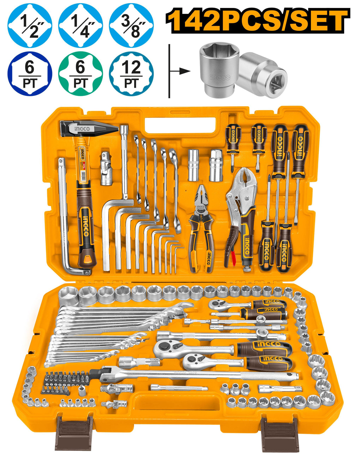 Ingco 142 Pcs combination tools set HKTHP21421