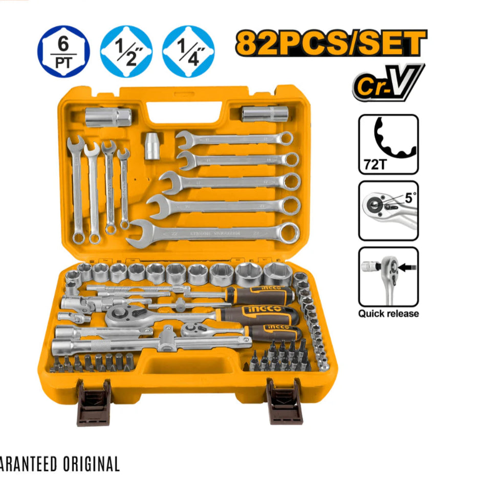 Ingco 82 Pcs 1/4"&1/2" Socket set HKTS42802