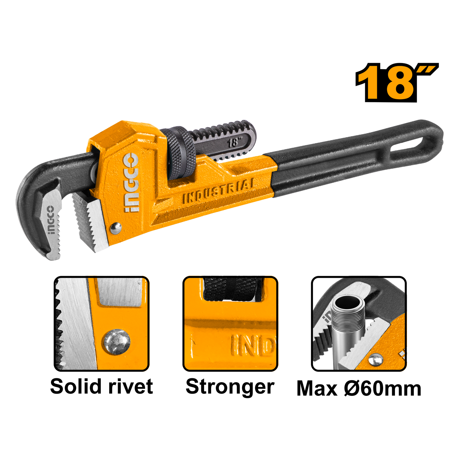 Ingco Pipe wrench 60mm HPW0818