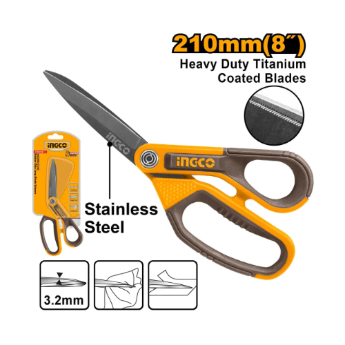 Ingco Rubber grip long-blade scissors 210mm HSCRS812108