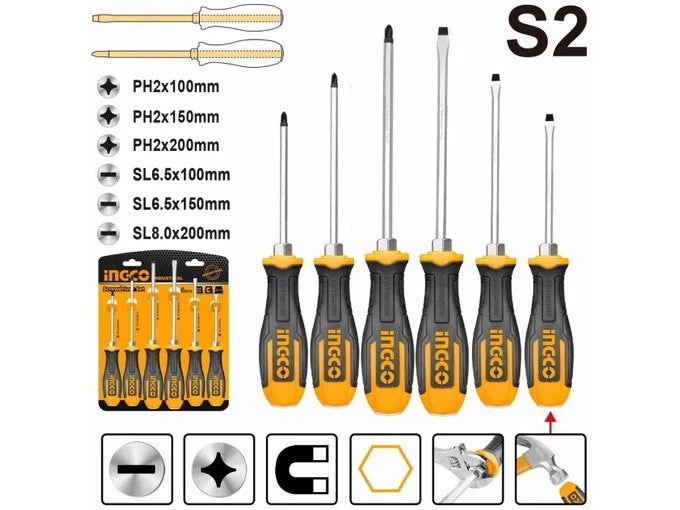 Ingco 6 Pcs go-through screwdriver set HSGT680608