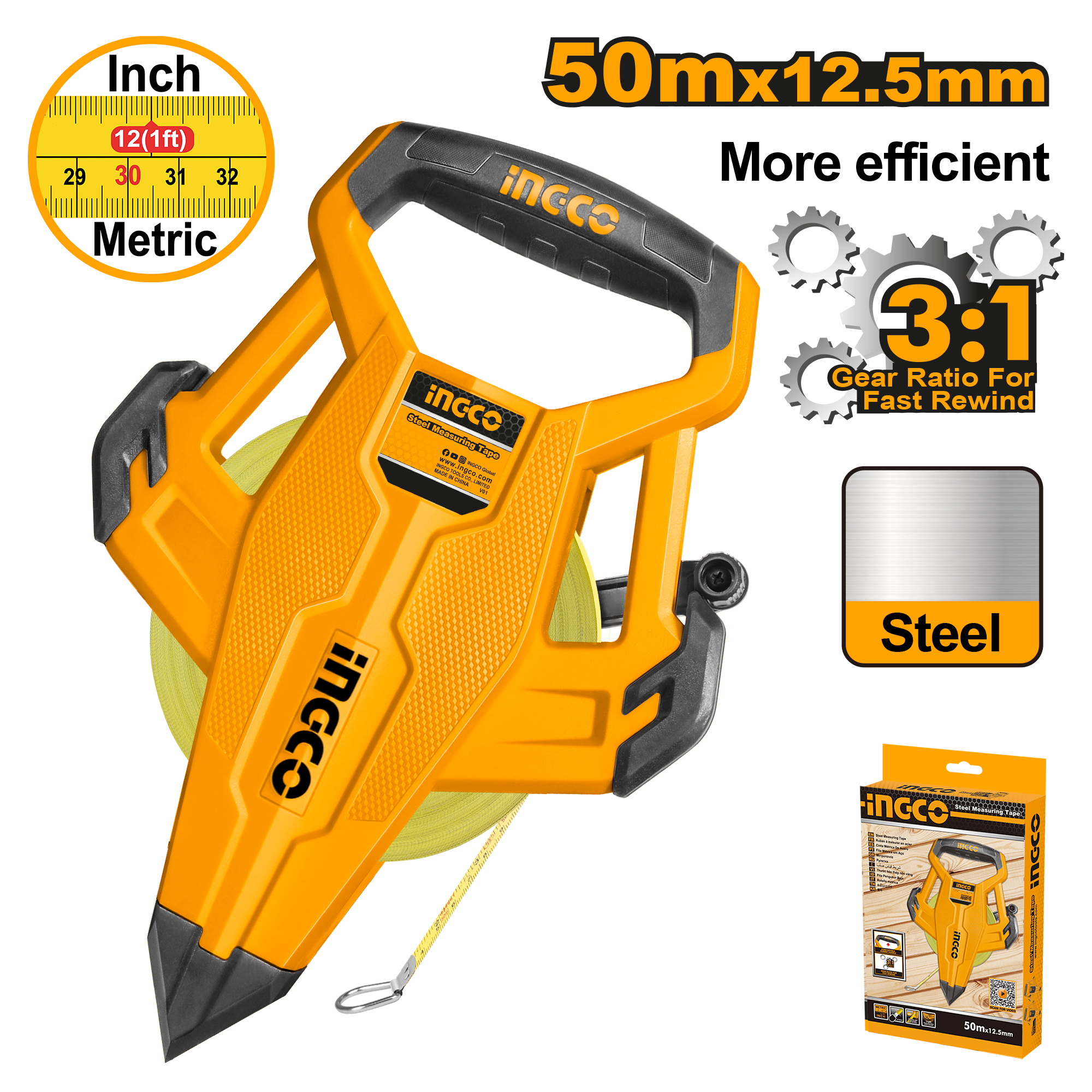 Ingco Steel measuring tape 50*12.5mm HSMT8550