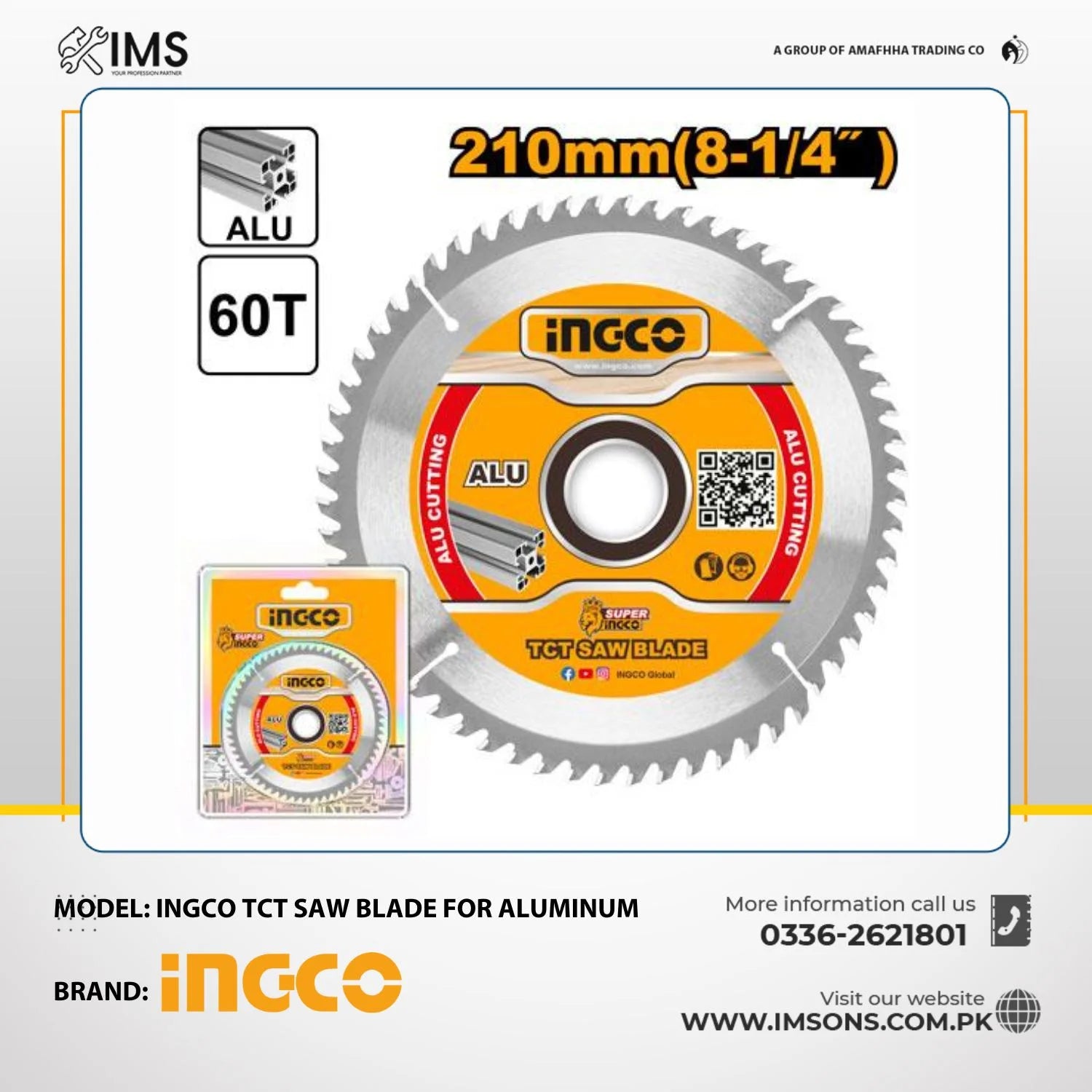 Ingco TCT saw blade for aluminum 210mm TSB321023