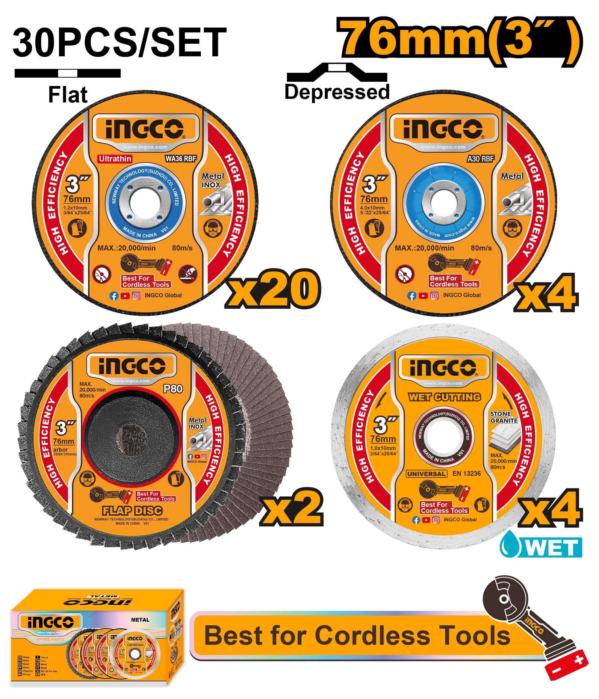Ingco Cutting and grinding disc set MCD07630